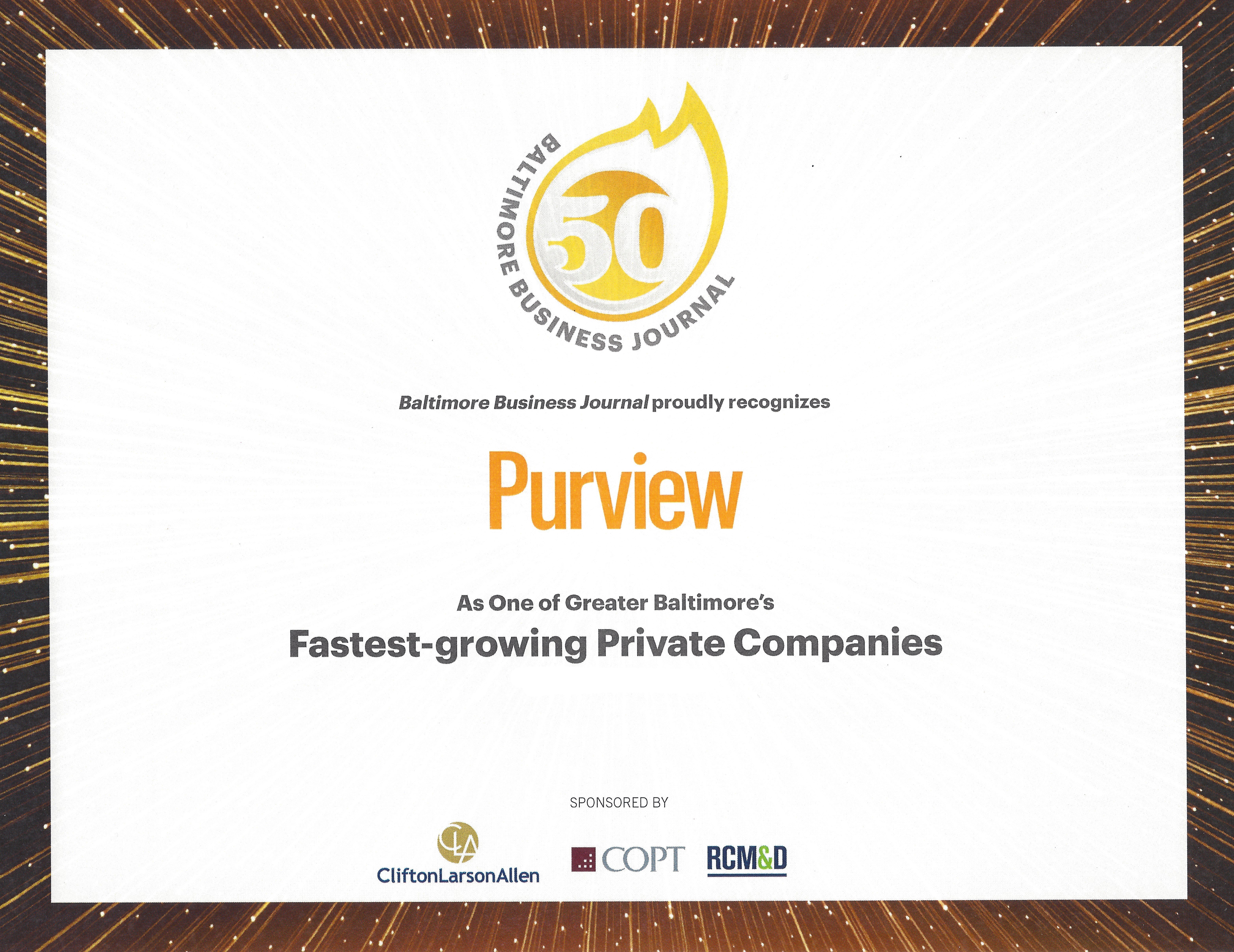 No Date - Purview Baltimore Business Journal award copy No Date - Purview Baltimore Business Journal award copy